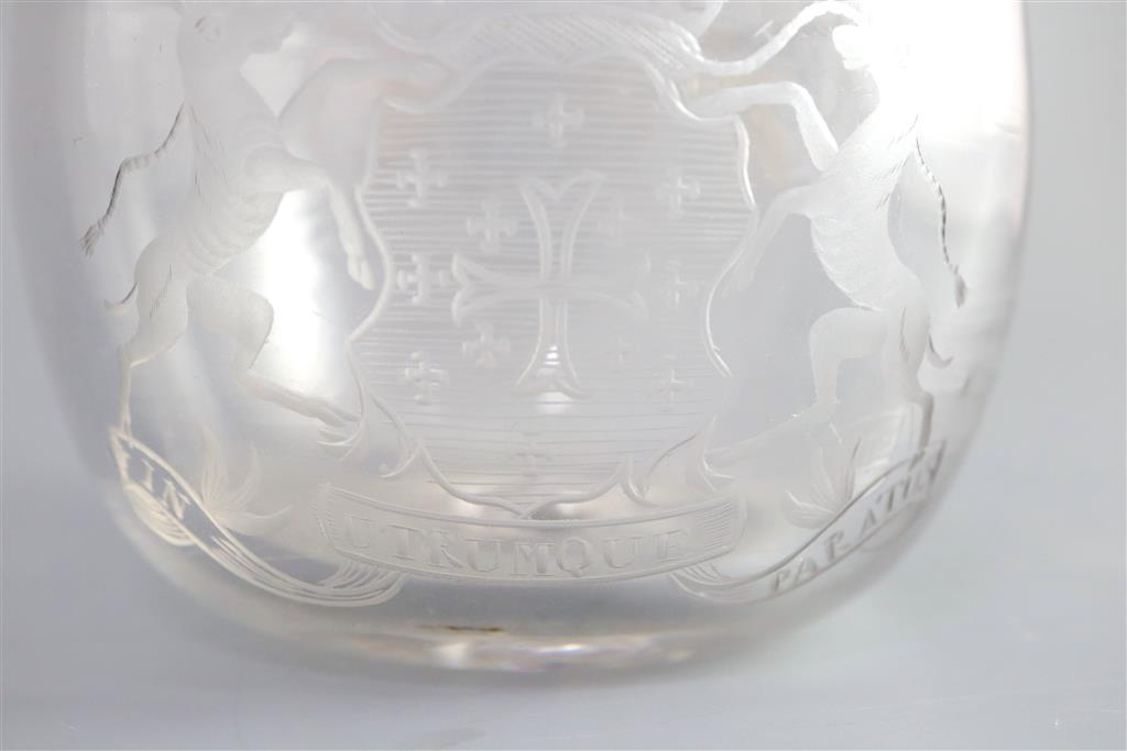 An armorial glass sugar bowl, mid 18th century, 10.2cm diameter